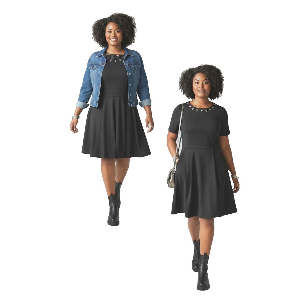 Torrid Marvel Black Panther Spikes Skater Dress Plus Size 4X 20 Black Pockets